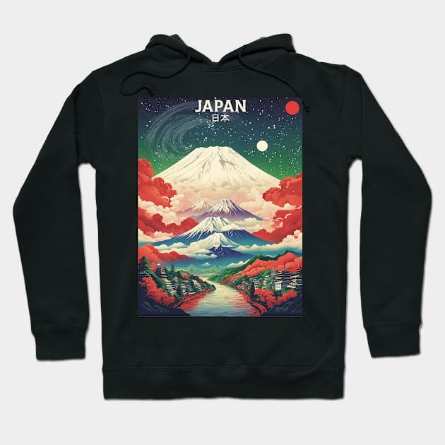 Japan Mt. Fuji Cherry Blossom Starry Night Vintage Tourism Travel Poster Hoodie by TravelersGems